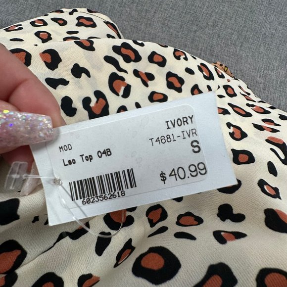 MOD On Trend Cheetah Strapless Top Small Ivory Brown Black Elastic Brand New - Picture 4 of 12